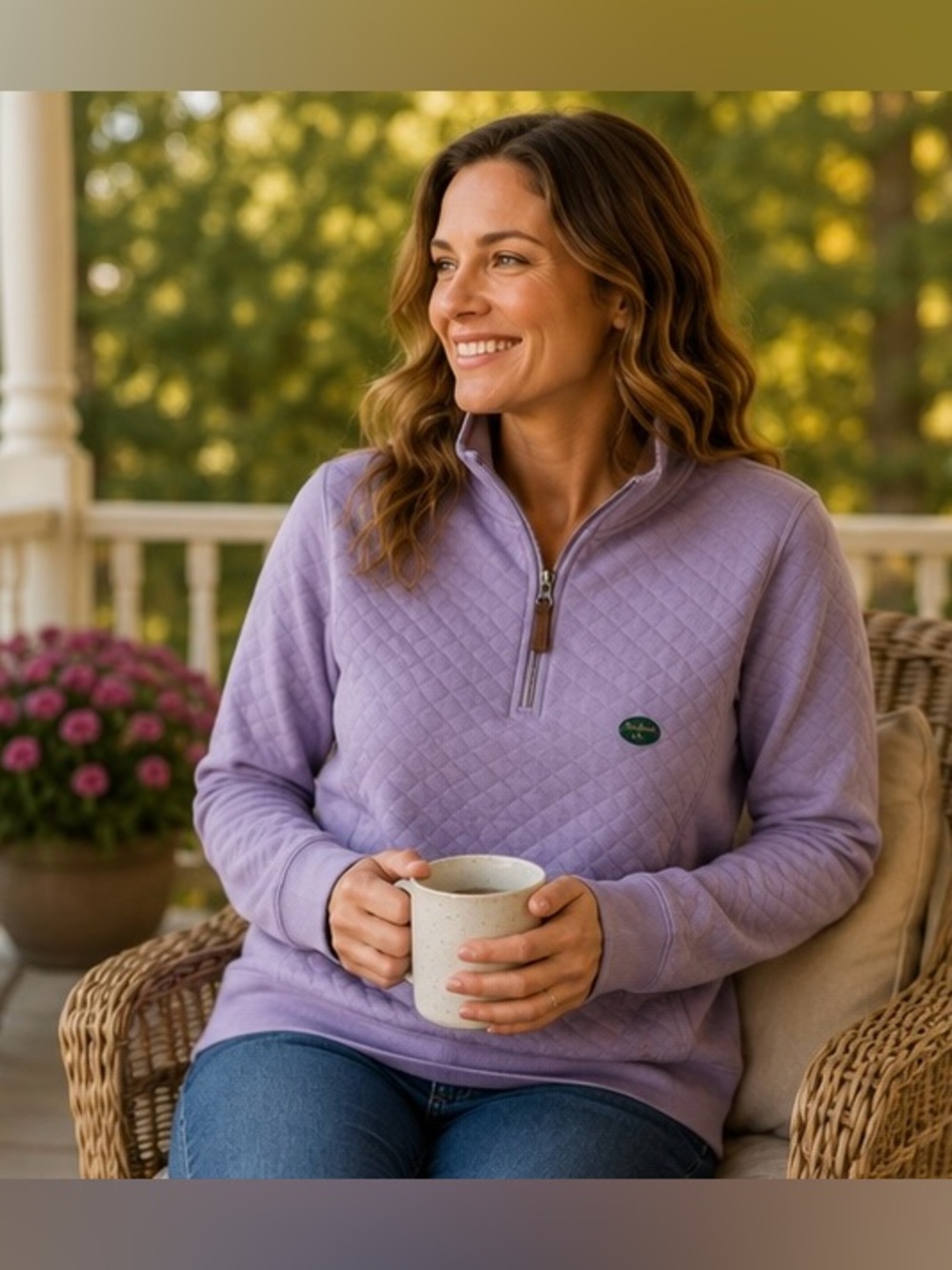 L.L.Bean Quilted Quarter Zip Pullover Sweatshirt Lavender Small L Cozy Fleece